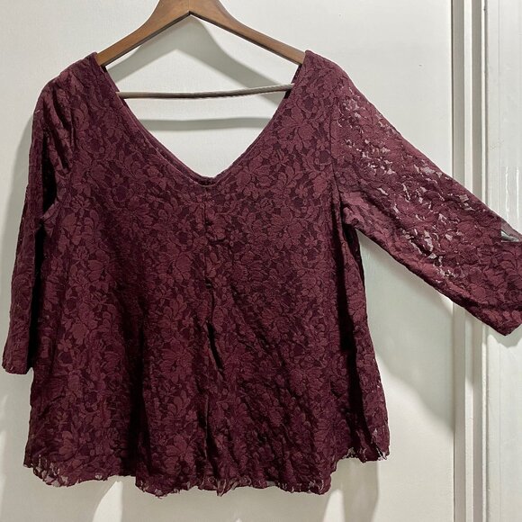 AEO Bordo Dark Romantic Academia Whimsigoth Goth Boho Sheer Lace Blouse Top L - Picture 1 of 6